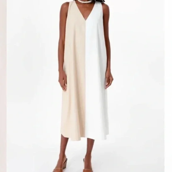 Tuckernuck Pomander Place Sallie Dress • White & Tan • Size M - Picture 1 of 6